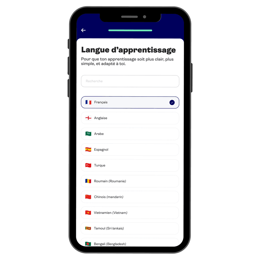 Interface multilingue de l'application Polycode